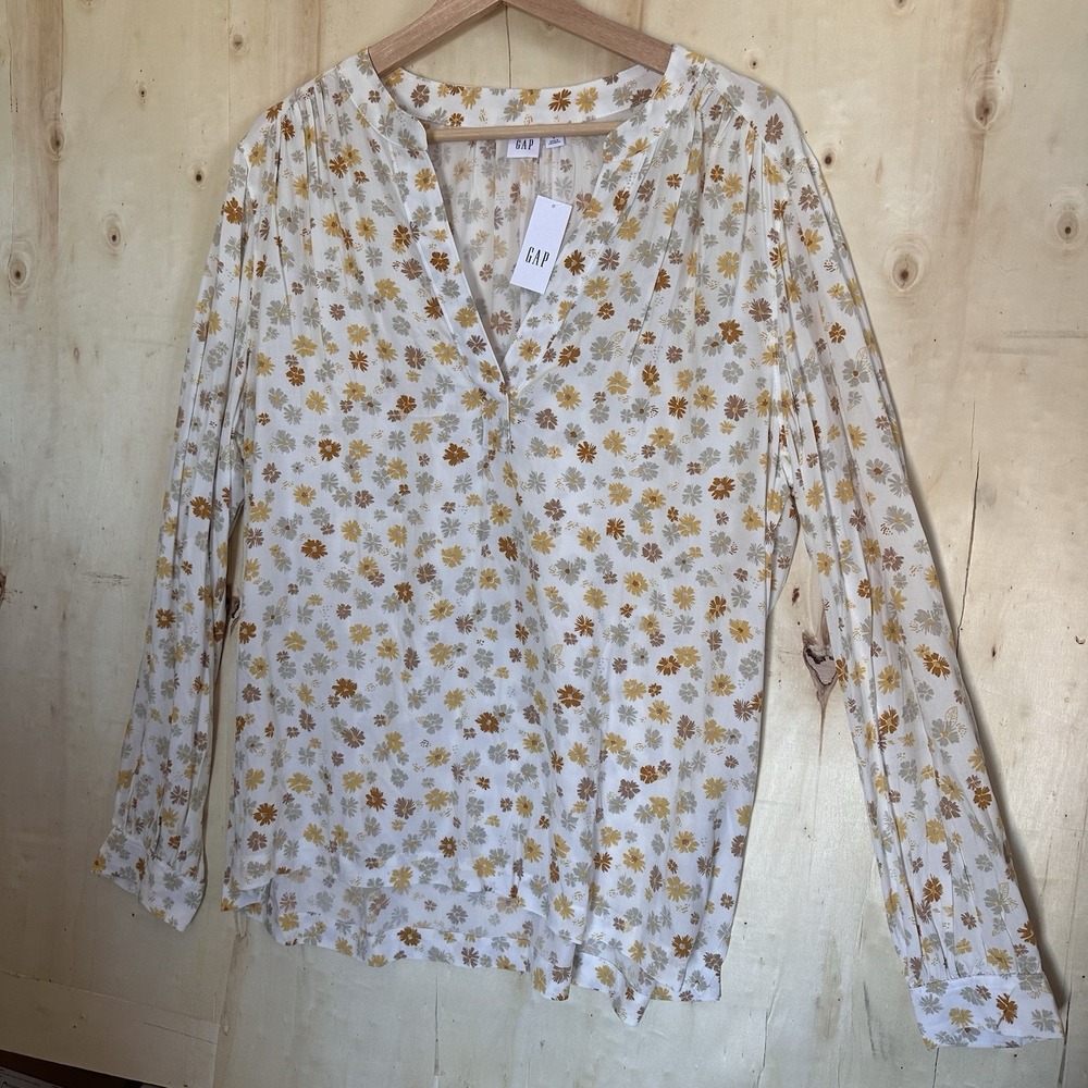 Gap Floral Tunic Top‎ Cream Floral Lightweight Boho Chic Casual Comfort Lrg NWT